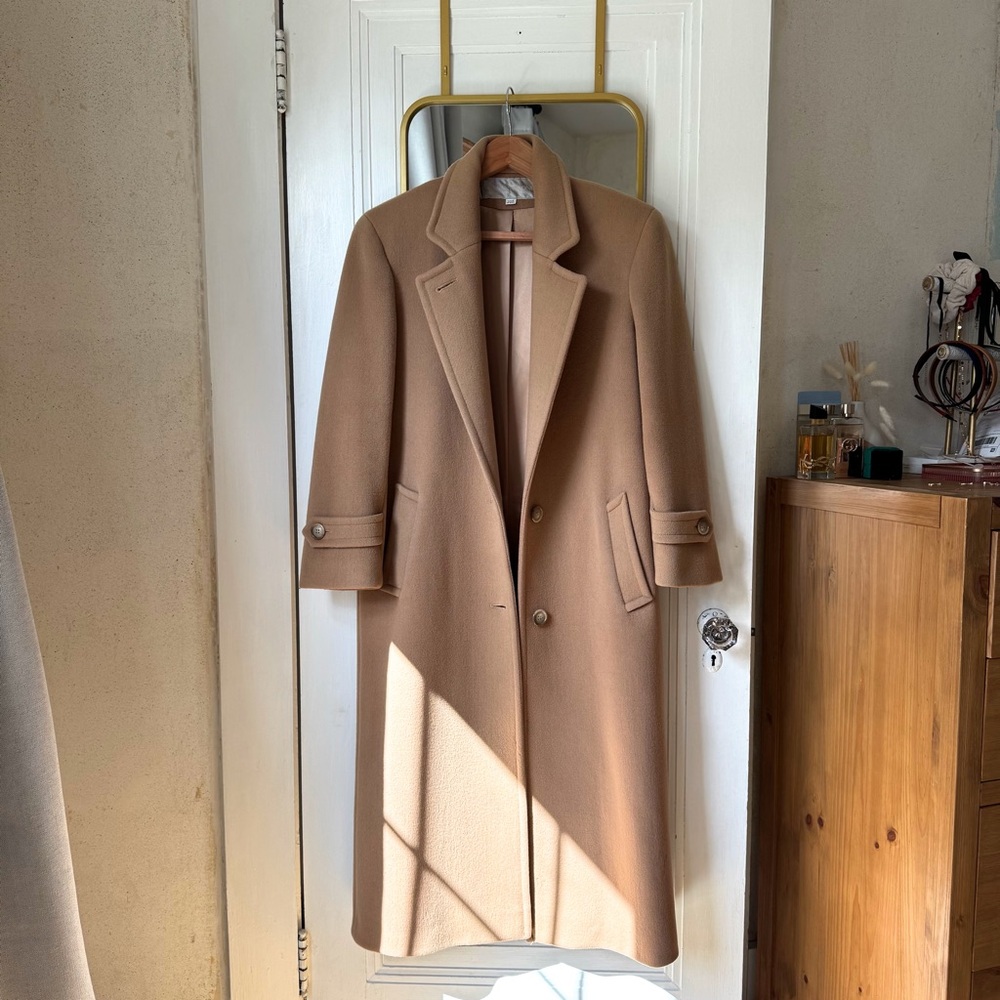 100% Wool Vintage 90s Camel Wool Coat Fully Lined, Tan wool coat